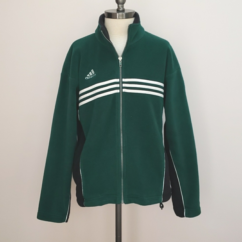 Vintage Adidas Soccer Green, Black, and White Zip-up Fleece Jacket, Size XS